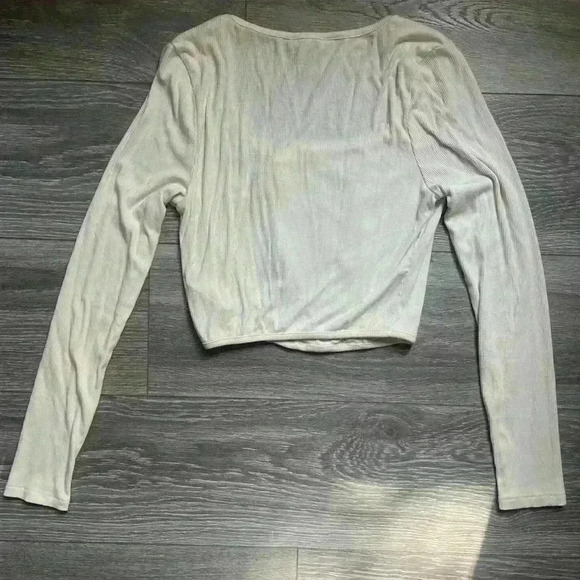 Sincerely Jules Cream Long Sleeve Ribbed Crop Top with Boning Size M - Picture 2 of 6